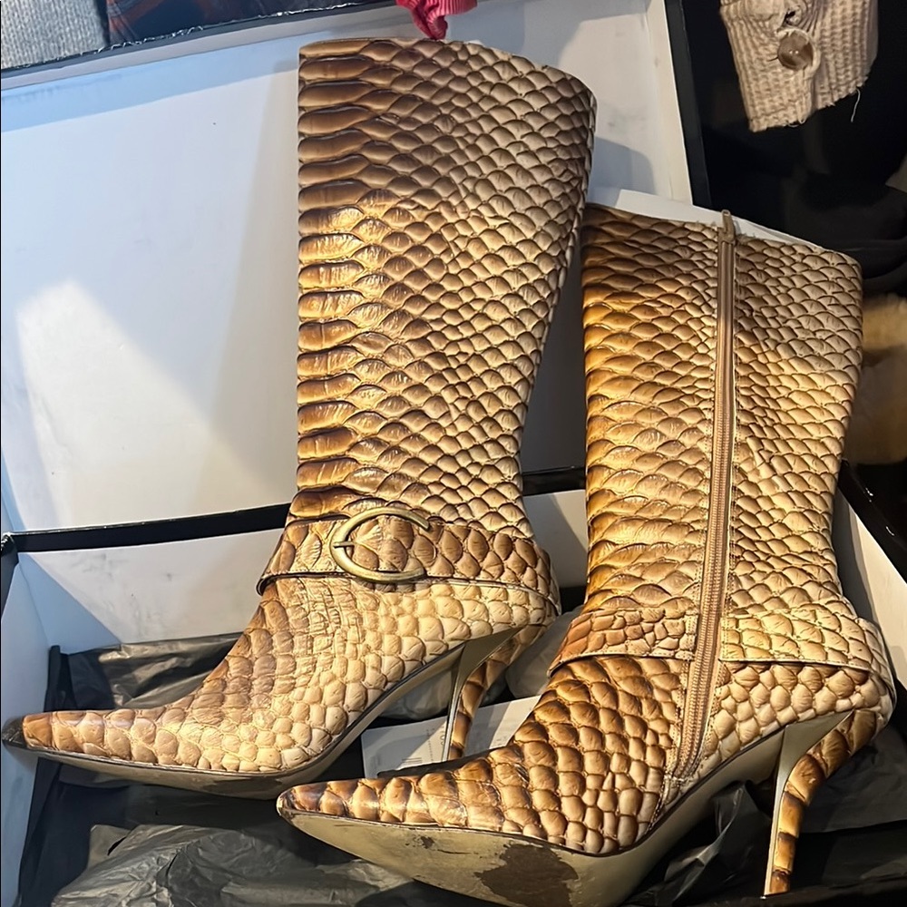 Snakeskin Patterned Tan Boots Melian